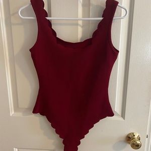 Crimson Red Scallop Bodysuit